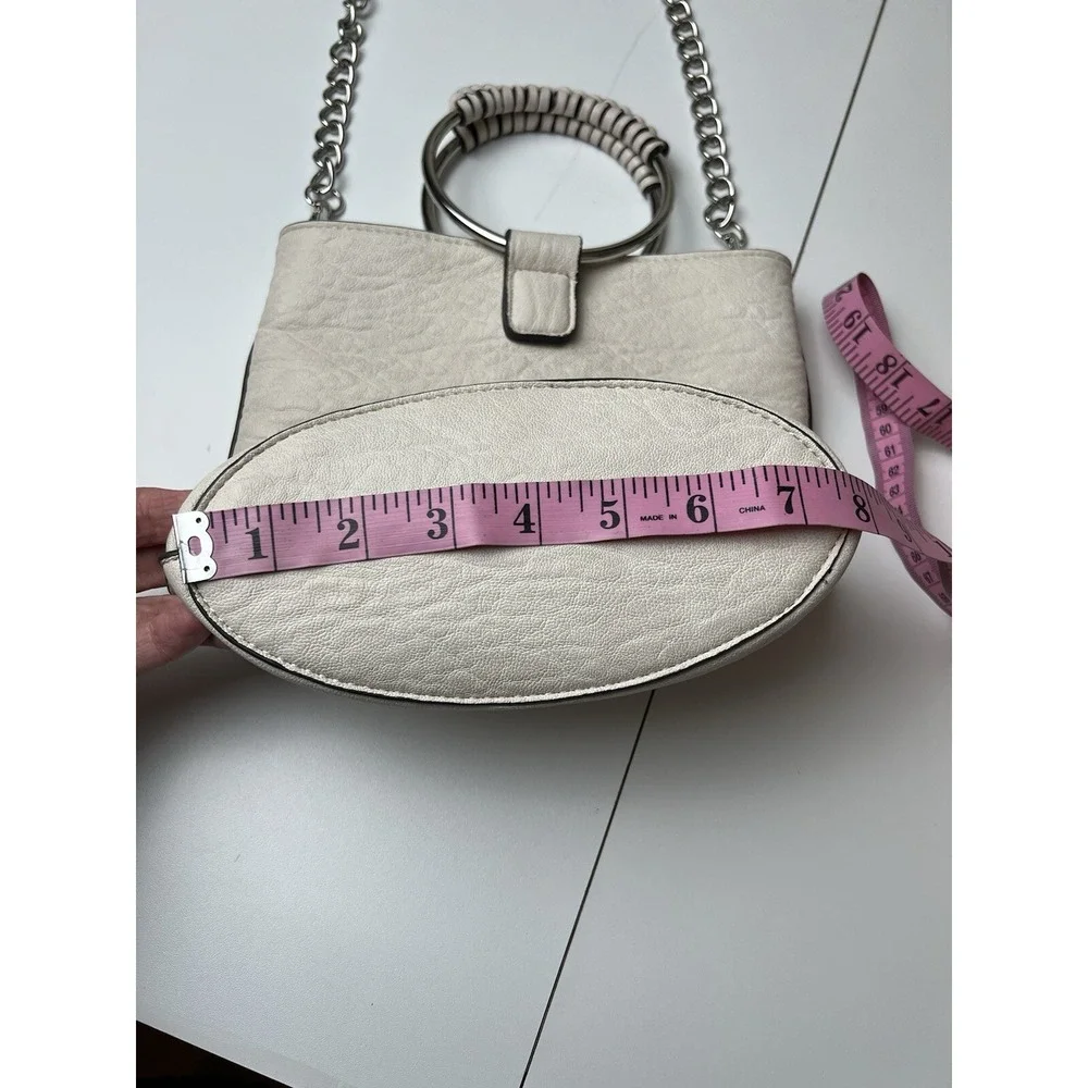 Carlos Santana Ivory Vegan Leather Bucket Round Covered Handles Cross Body Bag